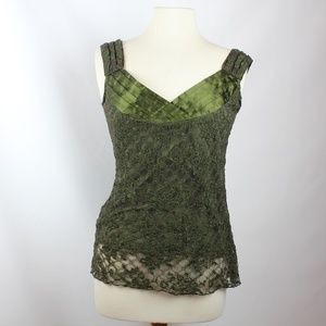 Green Lace trim Blouse Medium young essence boho